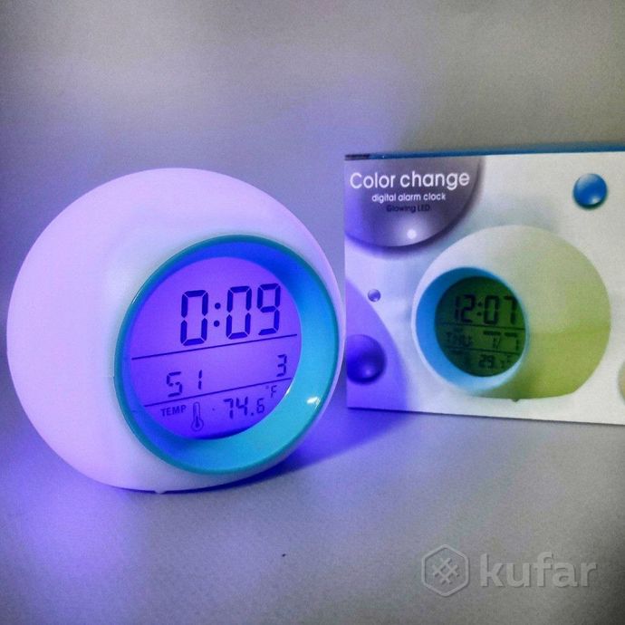 фото часы - будильник с подсветкой color changeglowing led (время, календарь, будильник, термометр) зелен 5
