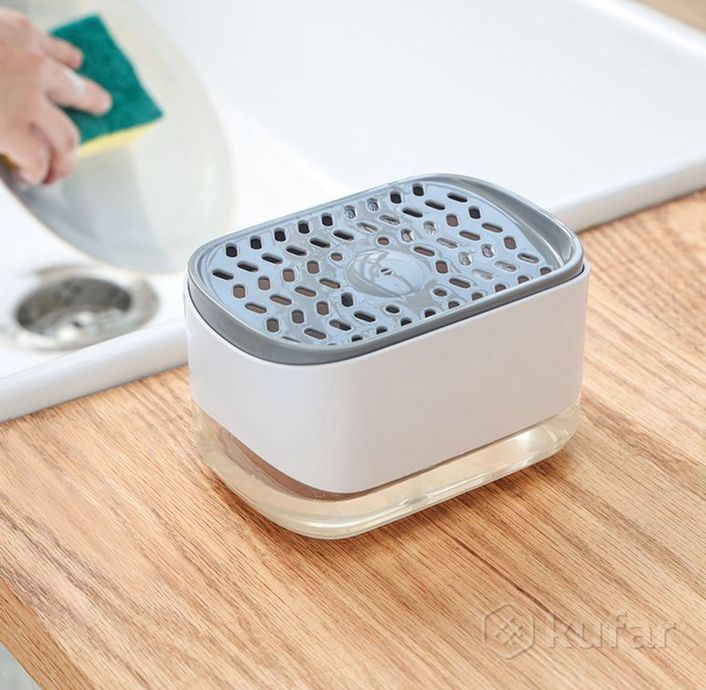 фото диспенсер для моющего средства и губки soap dispenser / дозатор на кухню с губкой 2в1 1