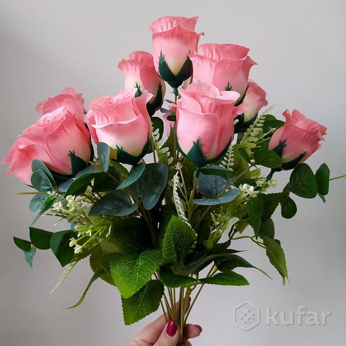 фото букет розы с эвкалиптом 12 голов 50 см 12