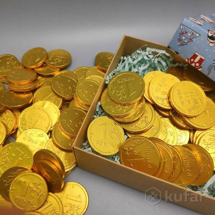 фото золотые шоколадные монеты «рубль», набор 20 монеток (россия) 1