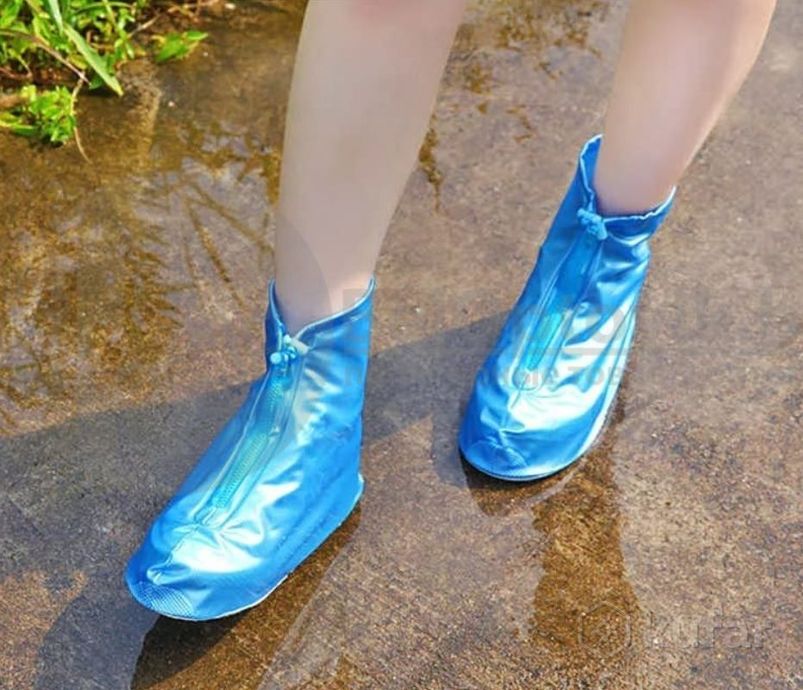 фото защитные чехлы (дождевики, пончи) для обуви от дождя и грязи с подошвой цветные, синие р-р 43-44 (2x 3