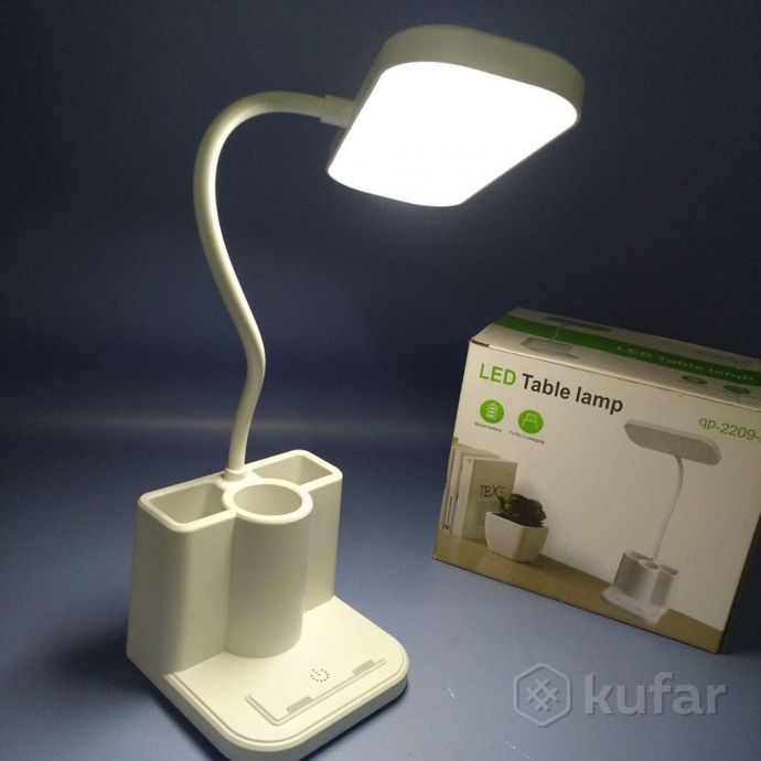 фото беспроводной светильник - лампа на гибком основании с органайзером и подставкой для смартфона / наст 4