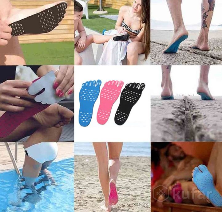 фото наклейки на ступни ног 1 пара для пляжа, бассейна / против песка и скольжения м синий 9