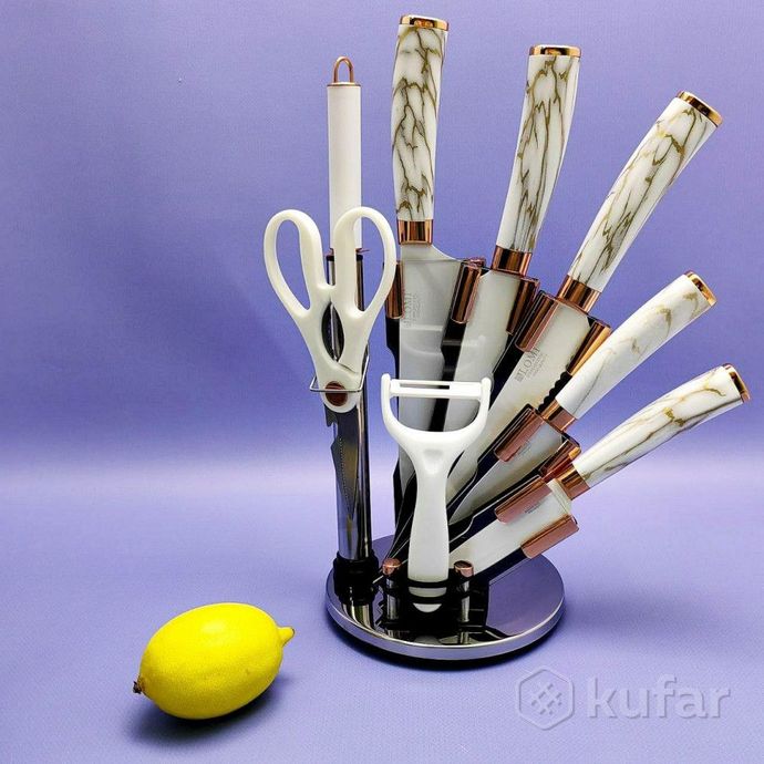 фото набор кухонных ножей из нержавеющей стали 9 предметов alomi на подставке / подарочная упаковка черны 8