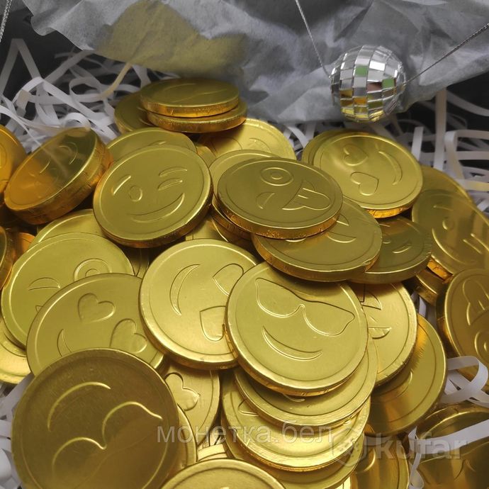 фото золотые шоколадные монеты «смайлик» mix, набор 20 монеток 8