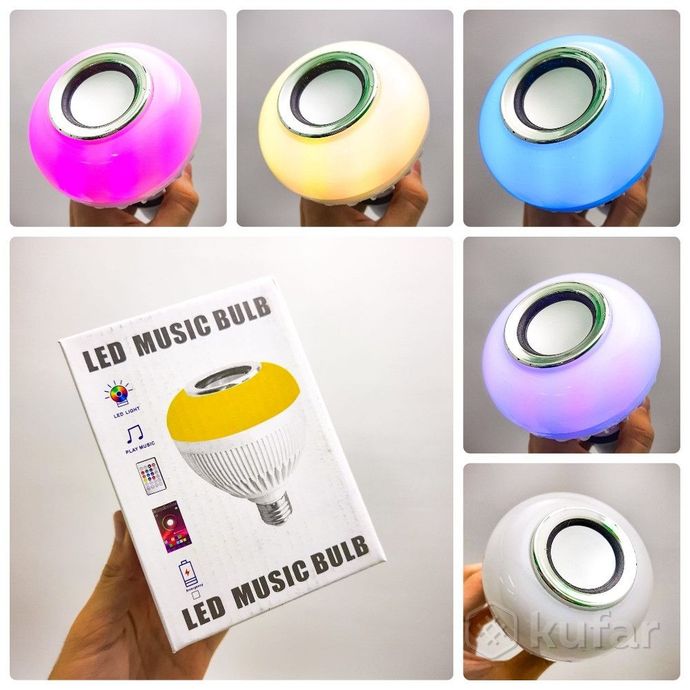 фото музыкальная мульти rgb лампа колонка led music bulb с пультом управления / умная bluetooth лампочка  2