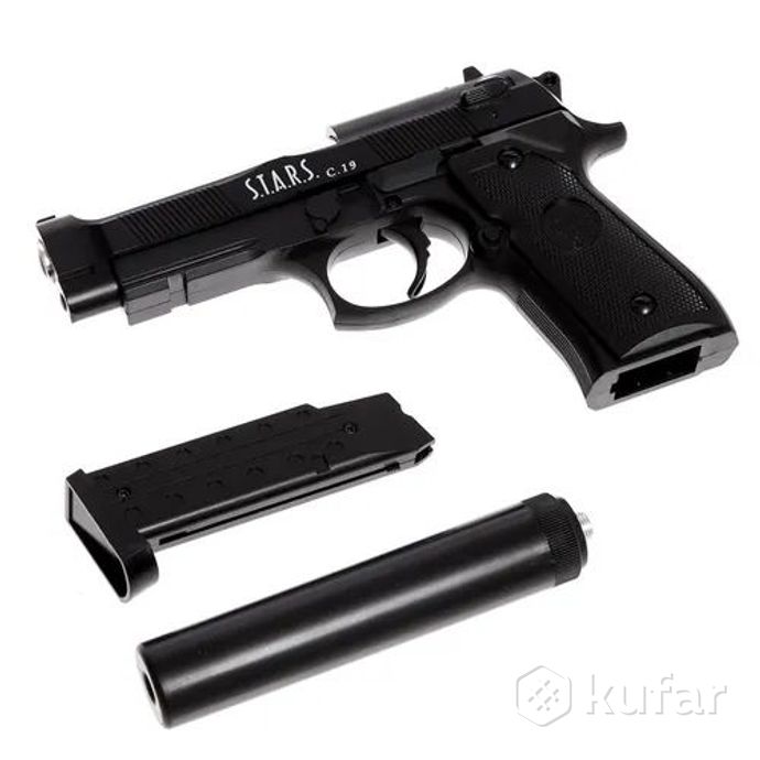 фото игрушечный пистолет металлический с глушителем  2