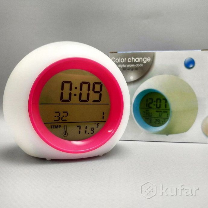 фото часы - будильник с подсветкой color changeglowing led (время, календарь, будильник, термометр) розов 6