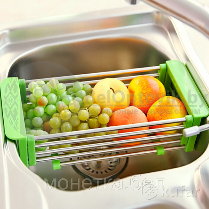 фото органайзер для кухни универсальный (дуршлаг сушилка) extendable dish drying, металл, пластик светло- 5