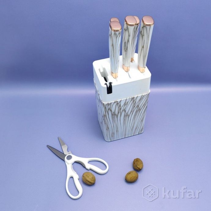фото набор кухонных ножей из нержавеющей стали 7 предметов alomi на подставке / подарочная упаковка белый 1