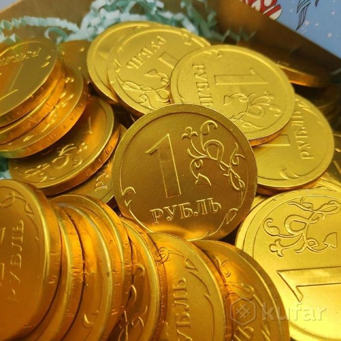 фото золотые шоколадные монеты «рубль», набор 20 монеток (россия) 0