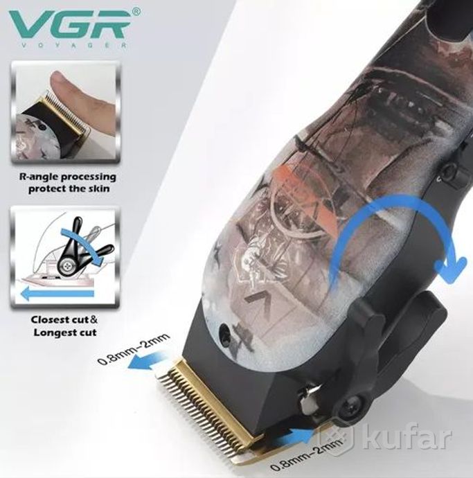 фото профессиональная машинка для стрижки волос vgr v-689 беспроводная с дисплеем  7