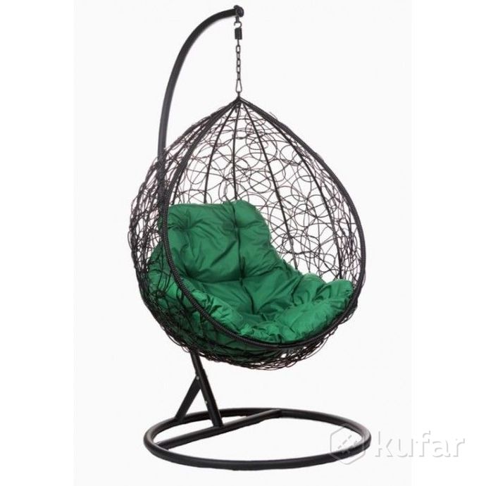 фото подвесное кресло-кокон bigarden tropica black  (тропика) зеленая подушка 0