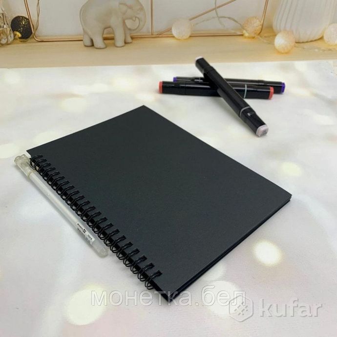 фото скетчбук блокнот ''sketchbook'' для рисования + белая ручка (а5, плотные листы, чёрная бумага, спира 5
