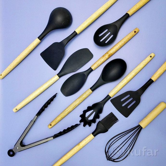 фото набор кухонных принадлежностей с подставкой и деревянной ручкой 12 предметов utensils set / подарочн 6