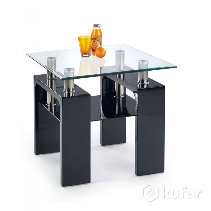 фото стол журнальный halmar diana h kwadrat прозрачный/чёрный, 60/60/55 0