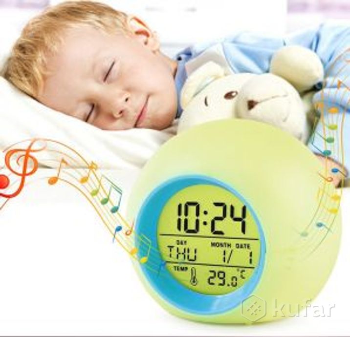 фото часы - будильник с подсветкой color changeglowing led (время, календарь, будильник, термометр) голуб 0