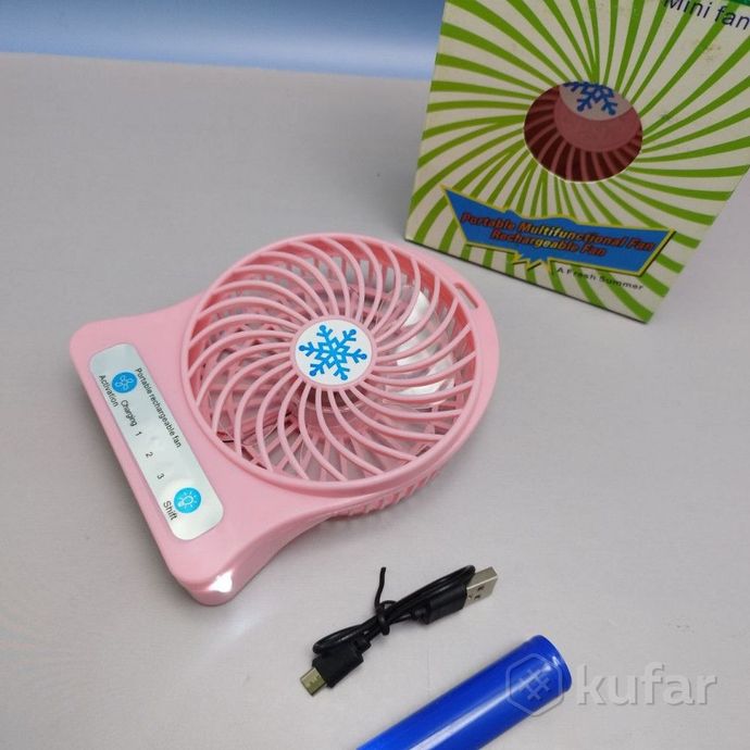 фото мини вентилятор portable mini fan (3 скорости обдува, подсветка) розовый 4