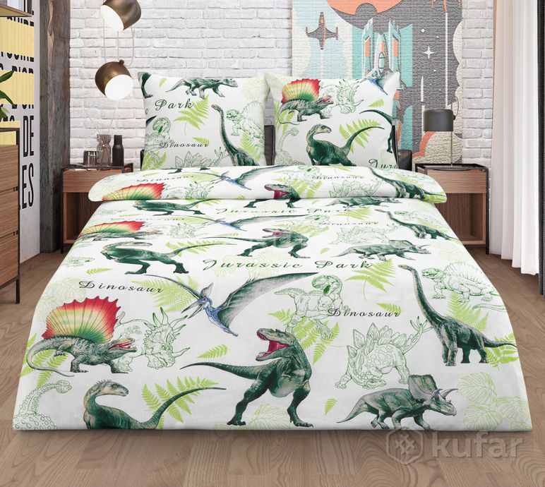 фото постельное белье динозавры 1,5 сп размер 100% х/б 0