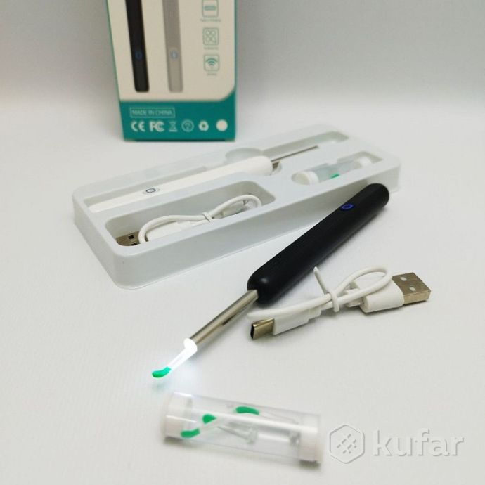 фото умная ушная палочка с камерой (отоскоп) для чистки ушей wireless visual earpick ne3 белый 7