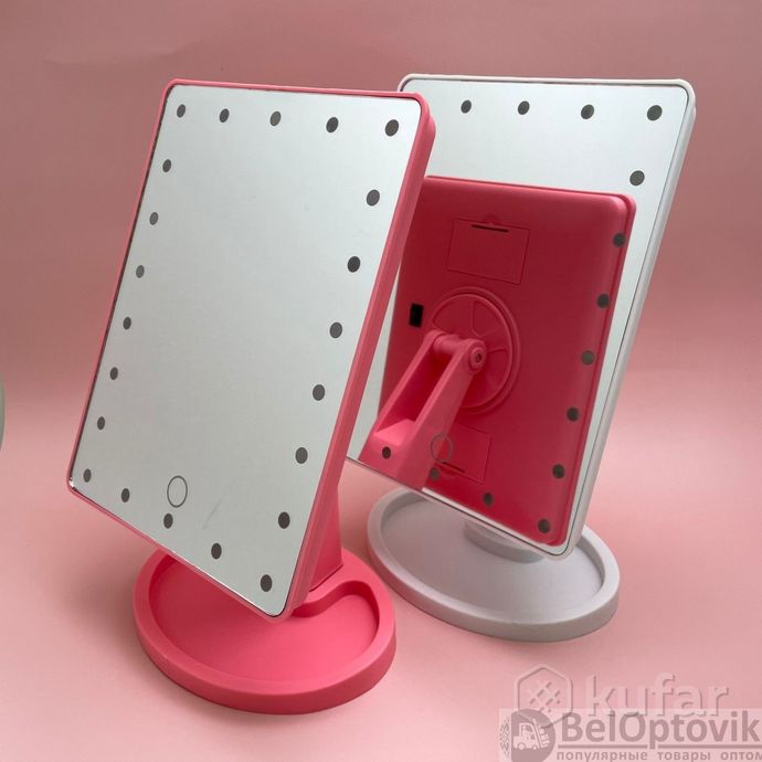 фото акция   безупречное зеркало с подсветкой lange led mirror black/white/pink розовое, батарейка 7