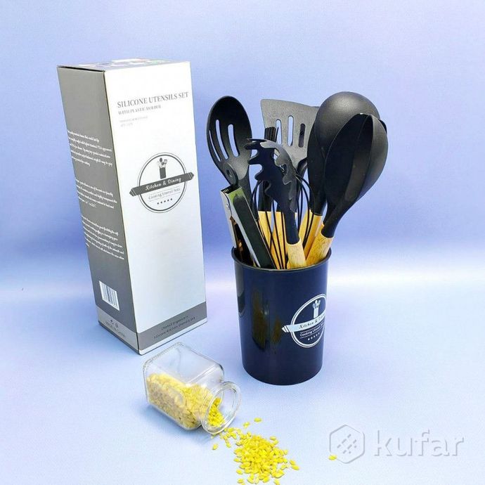фото набор кухонных принадлежностей с подставкой и деревянной ручкой 12 предметов utensils set / подарочн 8