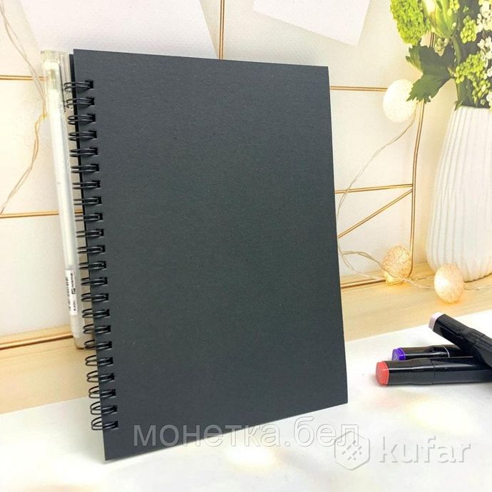 фото скетчбук блокнот ''sketchbook'' для рисования + белая ручка (а5, плотные листы, чёрная бумага, спира 3
