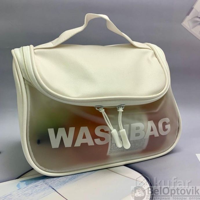 фото прозрачная дорожная косметичка washbag для путешествий с ручкой белая 2