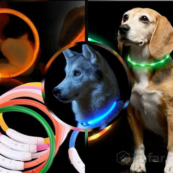 фото светящийся ошейник для собак (3 режима, зарядка usb)  зеленый (green), размер м 1