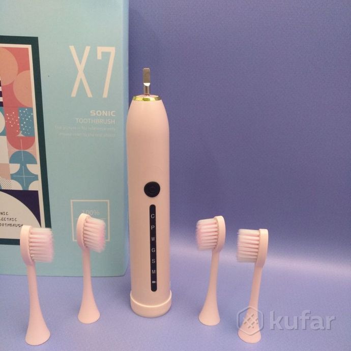 фото электрическая ультразвуковая зубная щетка sonic x7 toothbrush, 4 насадки, 6 режимов розовая 9