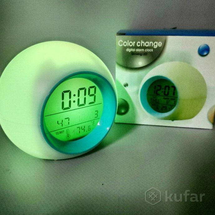 фото часы - будильник с подсветкой color changeglowing led (время, календарь, будильник, термометр) розов 3
