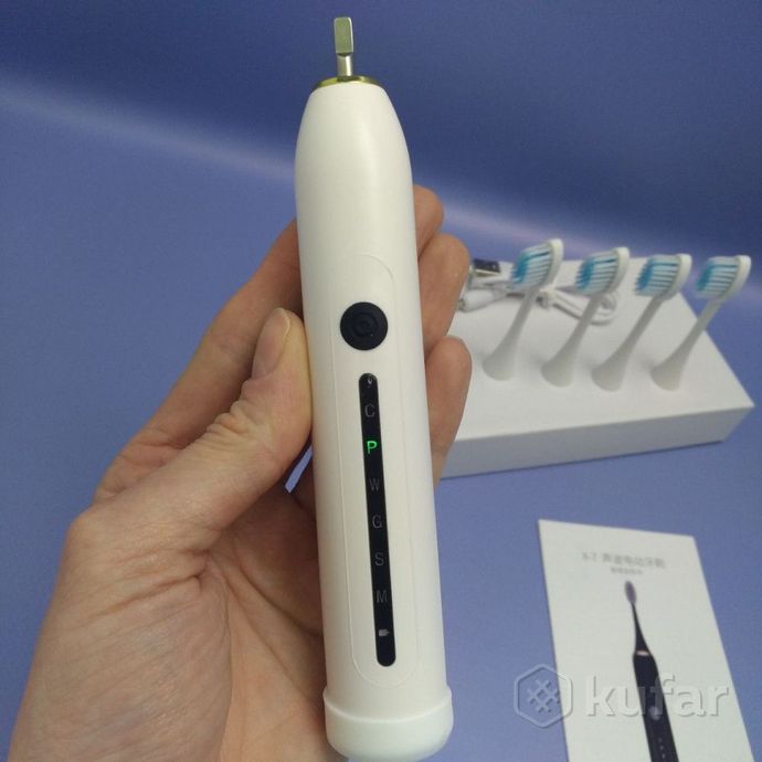 фото электрическая ультразвуковая зубная щетка sonic x7 toothbrush, 4 насадки, 6 режимов белая 6