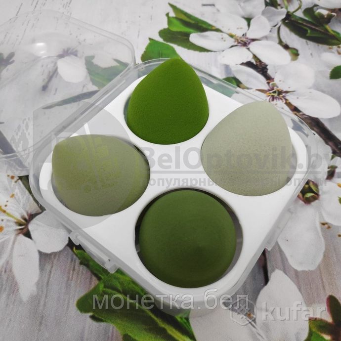 фото набор спонжей для макияжа (4 штуки в пластиковом боксе) зеленые оттенки 2