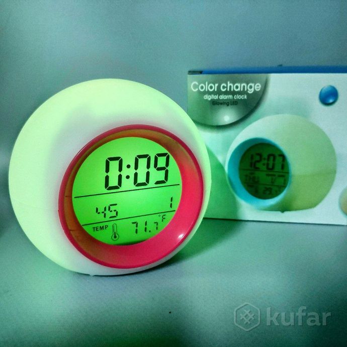 фото часы - будильник с подсветкой color changeglowing led (время, календарь, будильник, термометр) зелен 8