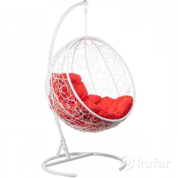 фото подвесное кресло-кокон bigarden kokos white (кокос) красная подушка 0