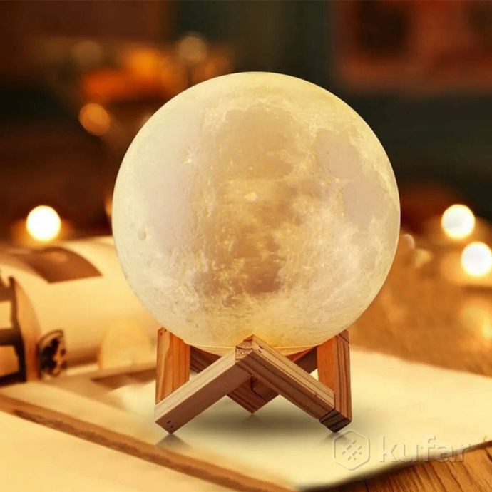 фото светильник ночник 3d луна rgb moon light + пульт  / настольный на деревянной подставке 9