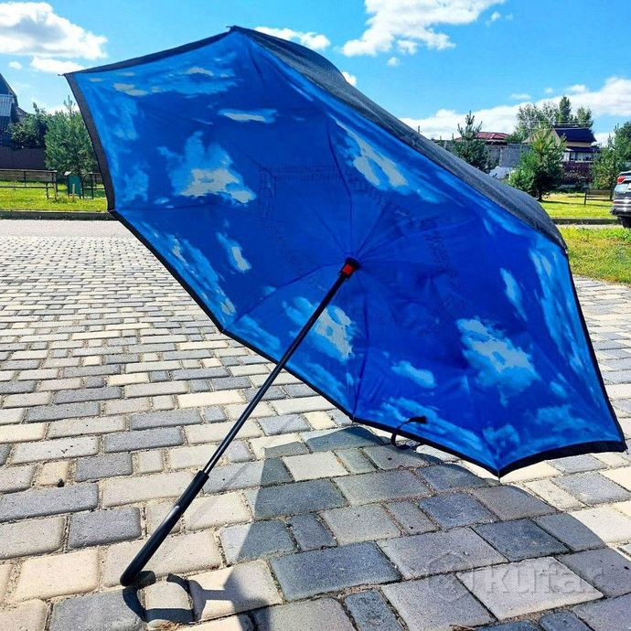 фото new зонт наоборот двухсторонний upbrella (антизонт) / умный зонт обратного сложения черная газета 6