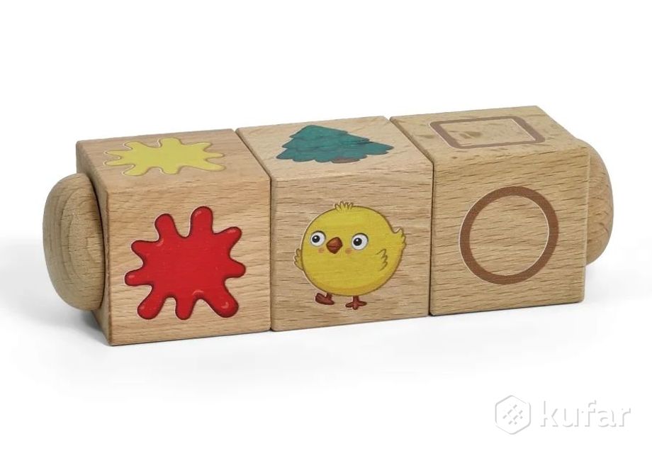 фото кубики деревянные на оси «учим цвета и формы» (3 кубика) 1