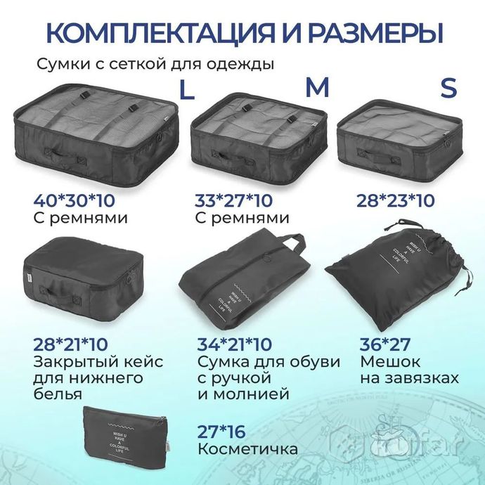 фото дорожный набор органайзеров для чемодана travel colorful life 7 в 1 (7 органайзеров разных размеров) 2