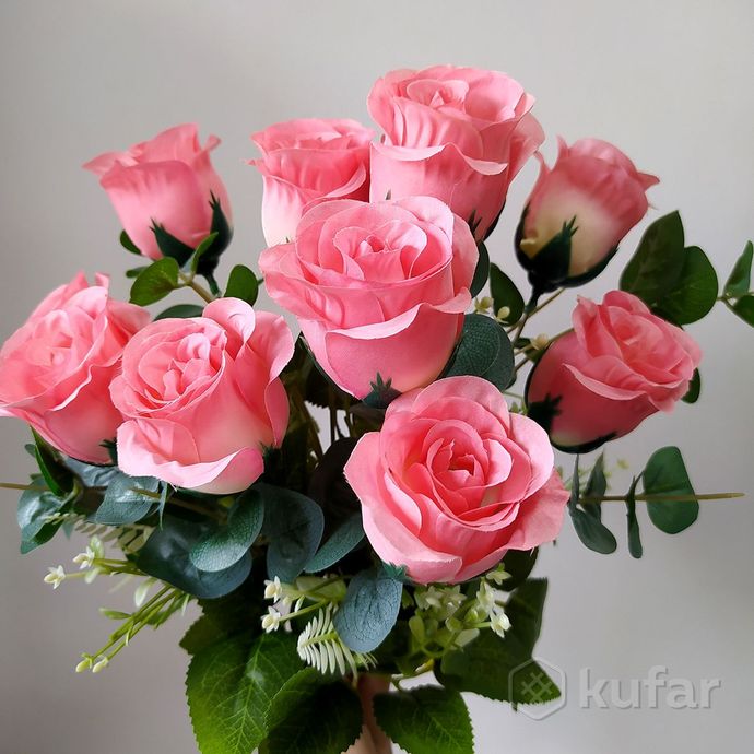 фото букет розы с эвкалиптом 12 голов 50 см 10