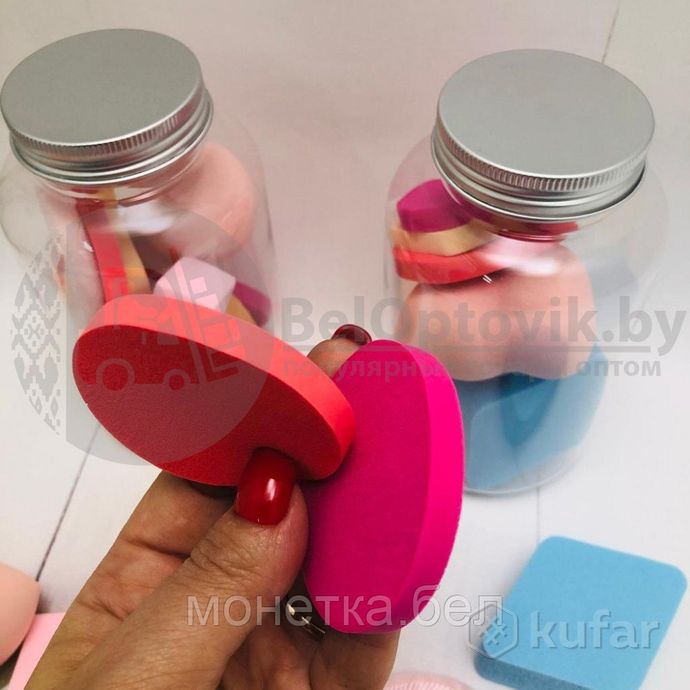 фото многофункциональный набор спонжей для макияжа в пластиковом боксе  (цвет микс), 9 штук. 9