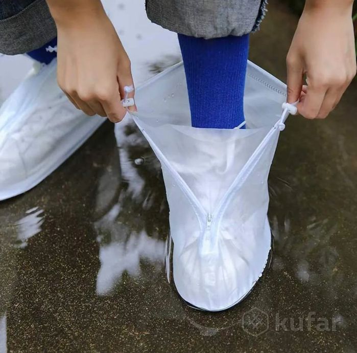 фото защитные чехлы (дождевики, пончи) для обуви от дождя и грязи с подошвой цветные, белые р-р 41-42 (xl 0