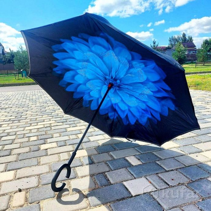 фото new зонт наоборот двухсторонний upbrella (антизонт) / умный зонт обратного сложения черная газета 1