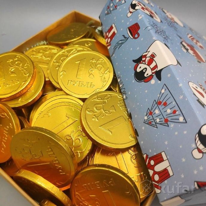 фото золотые шоколадные монеты «рубль», набор 20 монеток (россия) 2