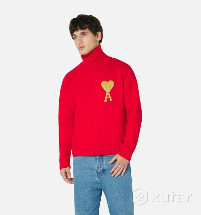 фото свитер ami paris ami de coeur lurex funnel neck sweater red 1