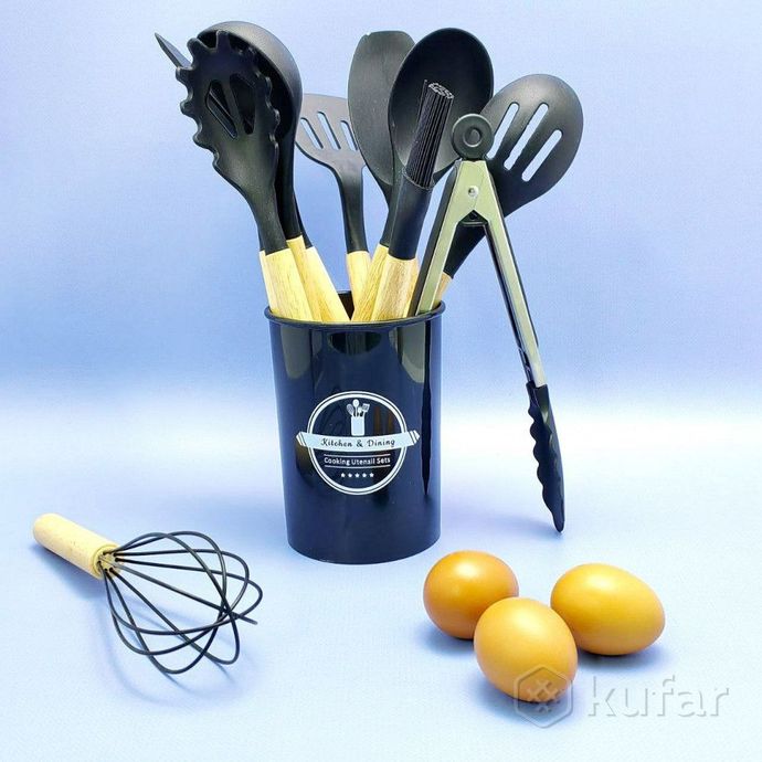 фото набор кухонных принадлежностей с подставкой и деревянной ручкой 12 предметов utensils set / подарочн 7