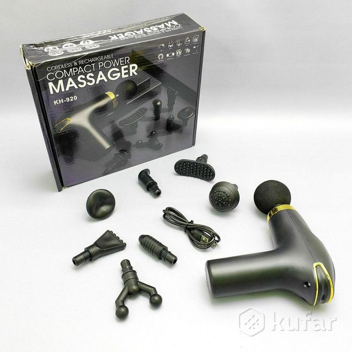 фото компактный портативный массажер мышечный (массажный перкуссионный ударный пистолет) massager kh-920, 2