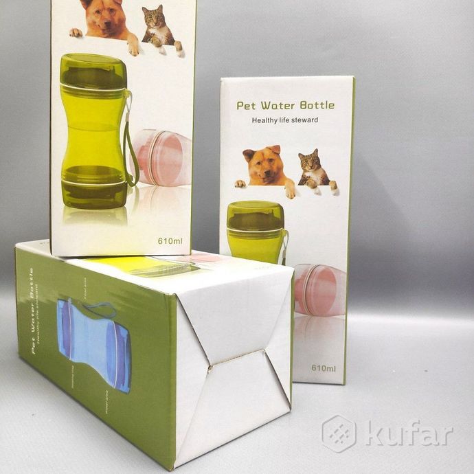 фото дорожная бутылка поилка - кормушка  для собак и кошек pet water bottle 2 в 1  зеленый 5