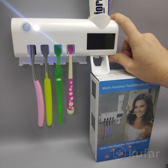 фото держатель для зубных щеток с диспенсером и дезинфектором intelligent toothbrush / настенный держател 3