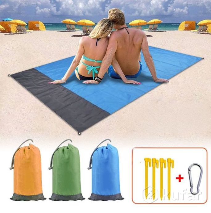 фото пляжный водоотталкивающий коврик 200х140 см. / покрывало - подстилка для пляжа и пикника анти-песок  1